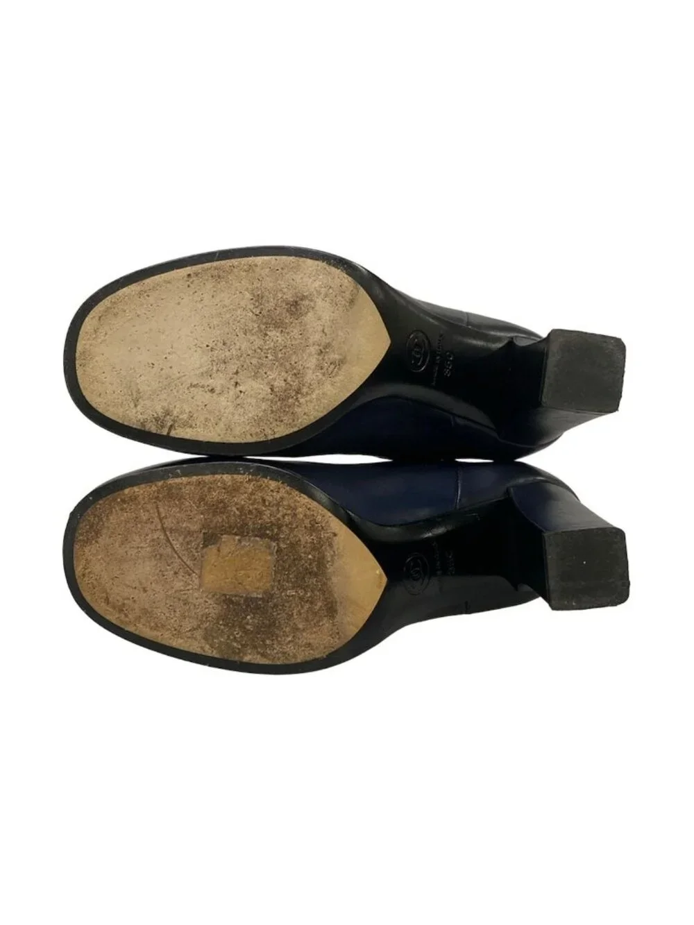 Chanel Booties 35 C Navy Black Side Gore CC Logo Leather Boot